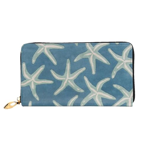 YFSGDLBN Seestern Coastal Wool Printed Long Genuine Leather Wallet Coin Purse Clutch Wallet Zip Card Storage Bag von YFSGDLBN