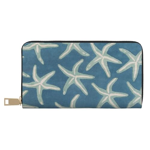 YFSGDLBN Seestern Coastal Wool Printed Long Leather Wallet Clutch Wallet Zip Card Case, weiß, Einheitsgröße von YFSGDLBN