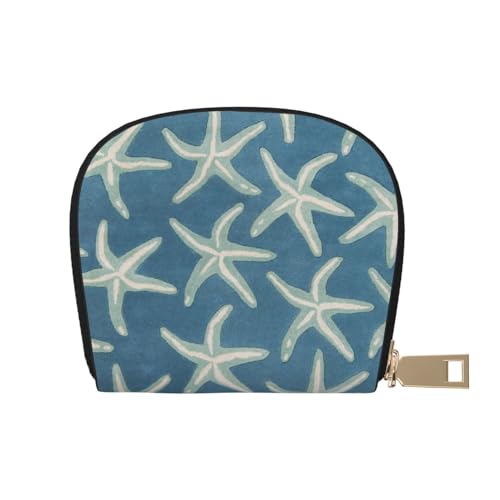 YFSGDLBN Seestern Küstenwolle bedrucktes Lederetui Kartenetui Reißverschluss Kartenhalter Münzorganizer, weiß, Einheitsgröße von YFSGDLBN