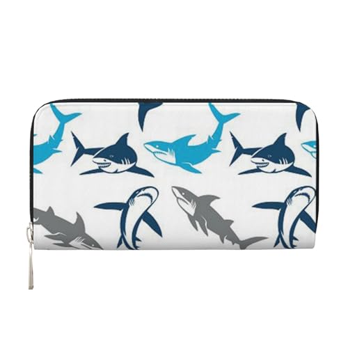 YFSGDLBN Sharks Bedruckte Leder Handgeldbörse Lang Echtes Leder Geldbörse Münzbörse, Schwarz , Einheitsgröße von YFSGDLBN