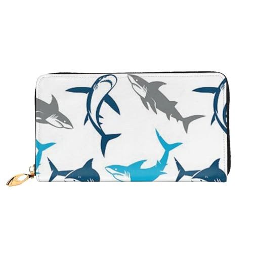 YFSGDLBN Sharks bedruckte lange Geldbörse aus echtem Leder, Münzgeldbörse, Clutch, Geldbörse, Reißverschluss, Karten-Aufbewahrungstasche von YFSGDLBN