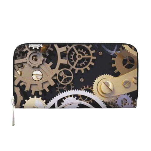 YFSGDLBN Steampunk Mechanical Gears Printed Leather Hand Wallet Long Genuine Leather Wallet Coin Purse, Schwarz , Einheitsgröße von YFSGDLBN