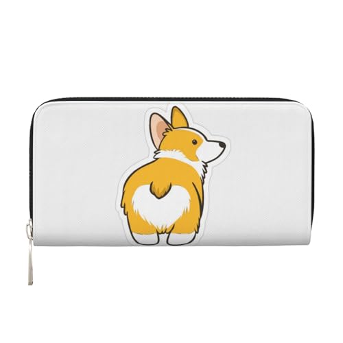 YFSGDLBN Süße Corgi Butt bedruckte Leder-Handgeldbörse lange Geldbörse aus echtem Leder, Schwarz , Einheitsgröße von YFSGDLBN