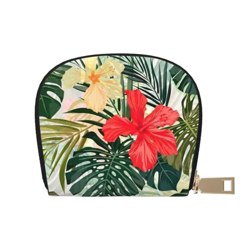 YFSGDLBN Summer Hawaiian Printed Leather Shell Card Bag Zip Card Holder Coin Organizer, weiß, Einheitsgröße von YFSGDLBN
