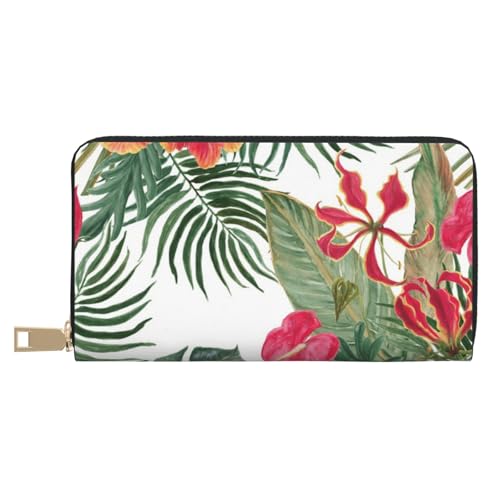 YFSGDLBN Summer Hawaiian Printed Long Leather Wallet Clutch Wallet Zip Card Case, weiß, Einheitsgröße von YFSGDLBN