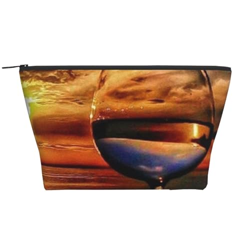YFSGDLBN Sunset Weinglas bedruckte tägliche Aufbewahrungstasche Make-up-Tasche tragbare Reise-Kosmetiktasche, Schwarz , Einheitsgröße von YFSGDLBN