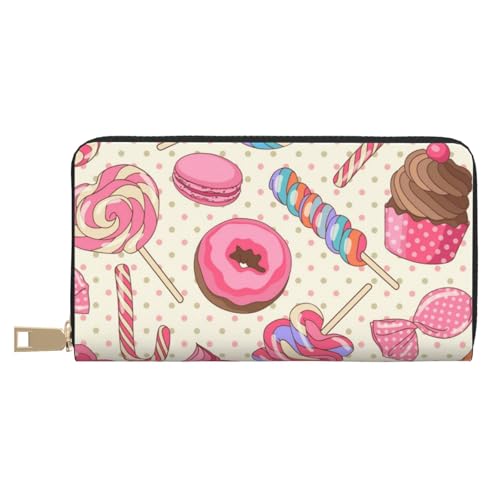 YFSGDLBN Sweet Lollipop Cupcake Printed Long Leather Wallet Clutch Wallet Zip Card Case, weiß, Einheitsgröße von YFSGDLBN