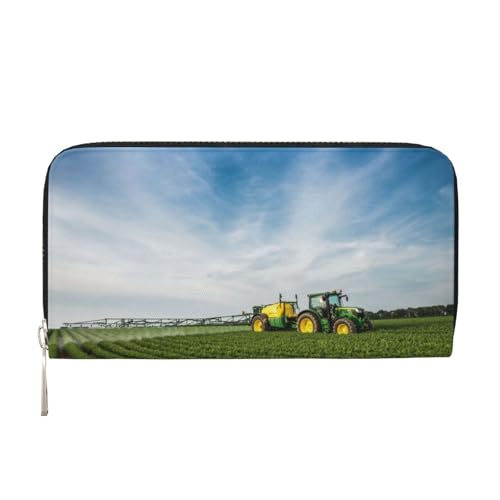 YFSGDLBN Traktor Farm Bedruckte Leder Handgeldbörse Lang Echtleder Geldbörse Münzbörse, Schwarz , Einheitsgröße von YFSGDLBN