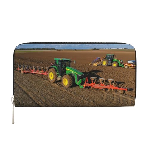 YFSGDLBN Traktor Farm Bedruckte Leder Handgeldbörse Lang Echtleder Geldbörse Münzbörse, Schwarz , Einheitsgröße von YFSGDLBN