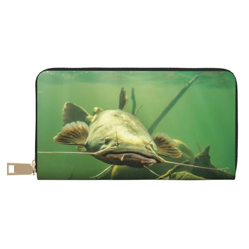 YFSGDLBN Underwater Catfish Printed Long Leather Wallet Clutch Wallet Zip Card Case, weiß, Einheitsgröße von YFSGDLBN
