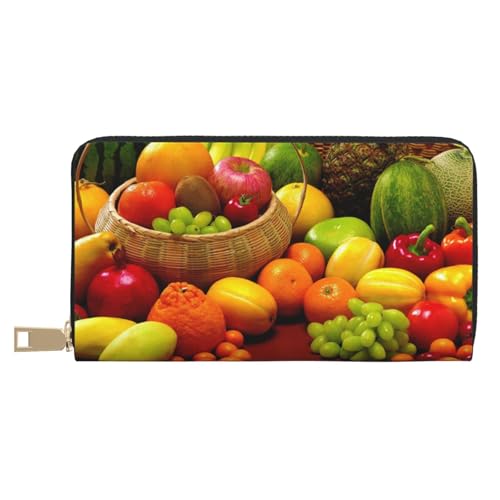 YFSGDLBN Variety Fresh Vegetables Fruits Printed Long Leather Wallet Clutch Wallet Zip Card Case, weiß, Einheitsgröße von YFSGDLBN