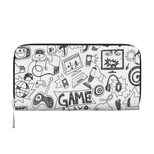 YFSGDLBN Videospiel Jungen Bedruckte Leder Hand Geldbörse Lang Echtes Leder Geldbörse Münzbörse, Schwarz , Einheitsgröße von YFSGDLBN