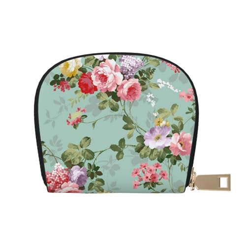 YFSGDLBN Vintage Floral Flowers Printed Leather Shell Card Bag Zip Card Holder Coin Organizer, weiß, Einheitsgröße von YFSGDLBN