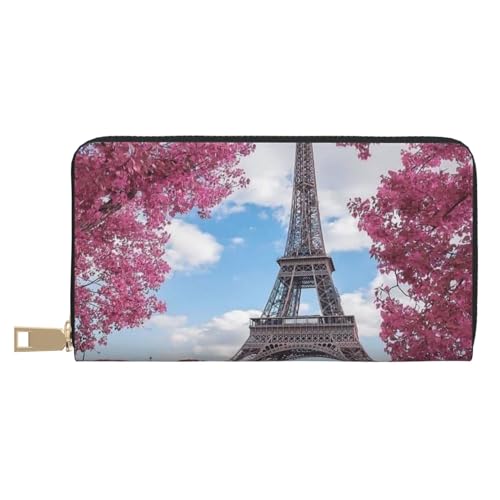 YFSGDLBN Vintage Stil Eiffelturm Paris gedruckt lange Leder Geldbörse Clutch Geldbörse Reißverschluss Kartenetui, weiß, Einheitsgröße von YFSGDLBN