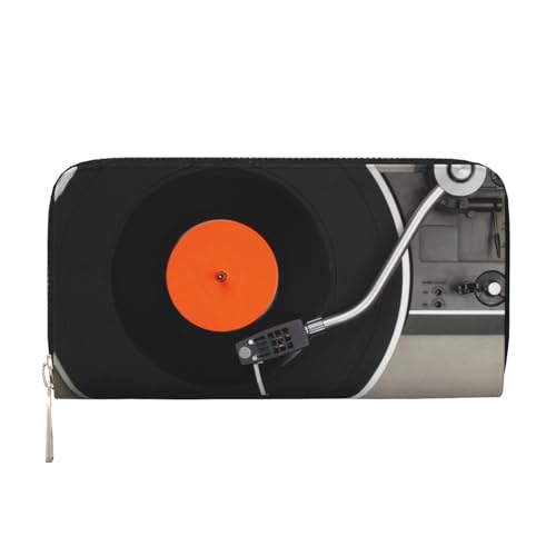YFSGDLBN Vintage Vinyl-Schallplatten-bedruckte Leder-Handbrieftasche lange Geldbörse aus echtem Leder, Schwarz , Einheitsgröße von YFSGDLBN