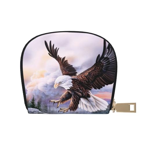 YFSGDLBN Weißkopfseeadler bedrucktes Lederetui Kartenetui Reißverschluss Kartenhalter Münzorganizer, weiß, Einheitsgröße von YFSGDLBN
