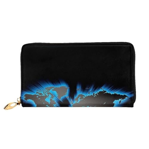 YFSGDLBN Weltkarte bedruckte lange Geldbörse aus echtem Leder, Münzgeldbörse, Clutch, Geldbörse, Reißverschluss, Karten-Aufbewahrungstasche von YFSGDLBN