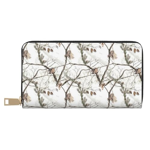 YFSGDLBN White Tree Camo Printed Long Leather Wallet Clutch Wallet Zip Card Case, weiß, Einheitsgröße von YFSGDLBN