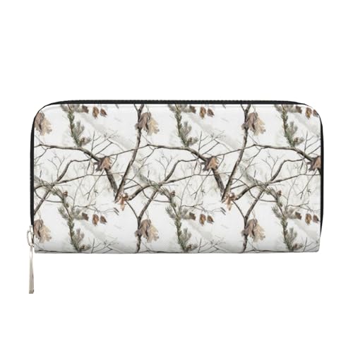 YFSGDLBN White Tree Camo bedruckte Leder-Handgeldbörse lange Geldbörse aus echtem Leder, Schwarz , Einheitsgröße von YFSGDLBN