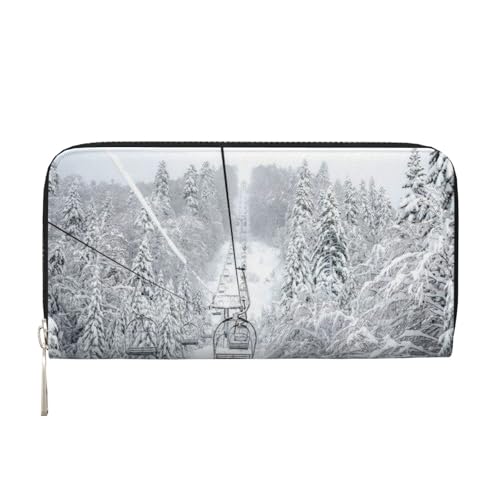 YFSGDLBN Winter Old Cable Ski Lift Printed Leather Hand Wallet Long Genuine Leather Wallet Coin Purse, Schwarz , Einheitsgröße von YFSGDLBN