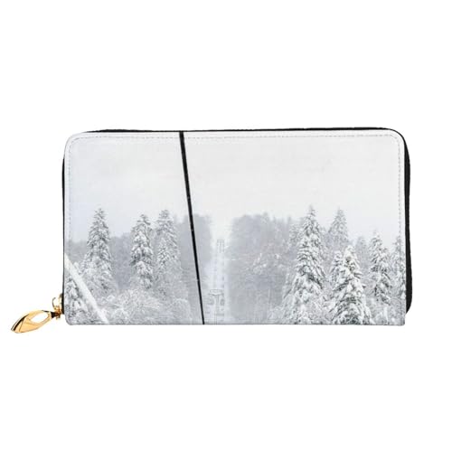 YFSGDLBN Winter Old Cable Ski Lift Printed Long Genuine Leather Wallet Coin Purse Clutch Wallet Zip Card Storage Bag von YFSGDLBN
