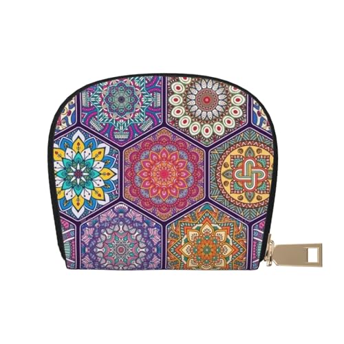 YFSGDLBN Wunderschöner sechseckiger bedruckter Leder-Muschel-Kartentasche, Reißverschluss, Kartenhalter, Münz-Organizer, weiß, Einheitsgröße von YFSGDLBN