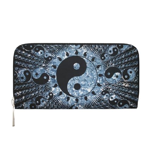 YFSGDLBN Ying Yang Diagramm bedruckte Leder-Handgeldbörse lange Geldbörse aus echtem Leder, Schwarz , Einheitsgröße von YFSGDLBN