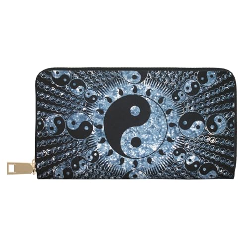 YFSGDLBN Ying Yang Diagramm gedruckt lange Leder Geldbörse Clutch Geldbörse Reißverschluss Kartenetui, weiß, Einheitsgröße von YFSGDLBN