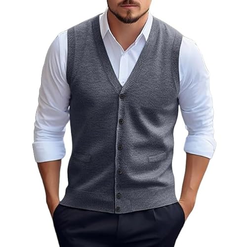 YFWOKSL Herren-Strickwesten, Herren Pullover Strickweste Dicker Wollmischung Pulli Ärmellos Strickjacke mit Knöpfen V-Ausschnitt Weste Business Pullover Strickwaren Herbst Winter Wollweste Grau XL YFWOKSL Herren-Strickwesten, Herren Pullover Strickweste Dicker Wollmischung Pulli Ärmellos Strickjacke mit Knöpfen V-Ausschnitt Weste Business Pullover Strickwaren Herbst Winter Wollweste Grau XL von YFWOKSL