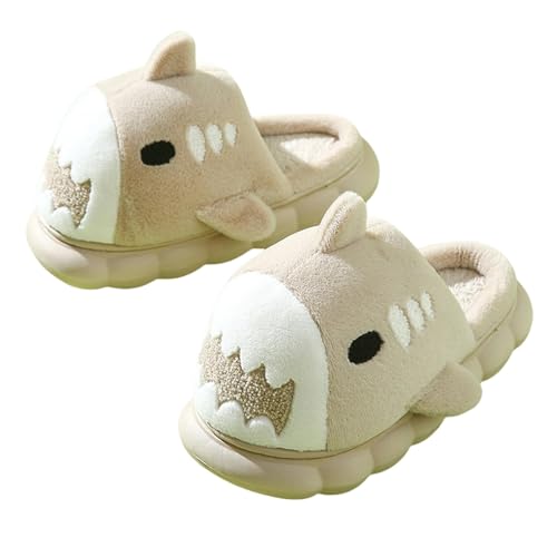 YFWOKSL Warme Hausschuhe Damen Eltern Kind Warme Hausschuhe Winter Dicke Bottom Shark Pantoffeln Frauenhaus Anti -Slip -Plüsch -Baumwollschuhe-Kamel-40-41 von YFWOKSL