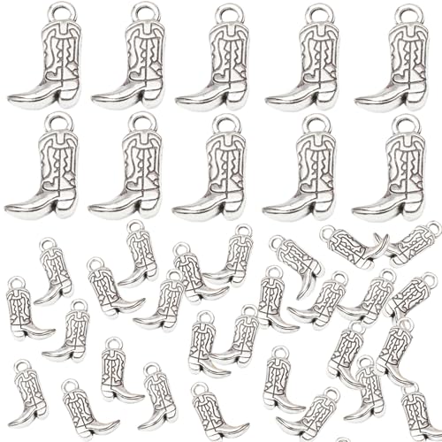 YFXJC Cowboystiefel-Charms, Legierung, Western-Cowboy-Cowgirl-Charms, passend für Armband, Halskette, Anhänger für selbstgemachte Schmuckherstellung, Basteln für Cowgirl-Männer, Silber, 100 Stück von YFXJC