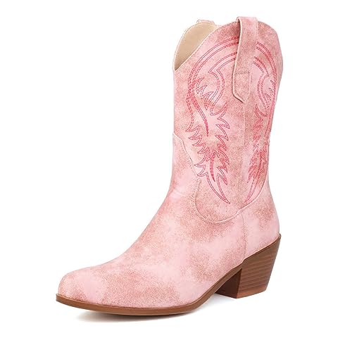YFZBJY Damen Stiefeletten I Cowboystiefel I Wildleder I Lederfutter I Handgefertigte Schuhe I Western Boot,Rosa,45 EU von YFZBJY