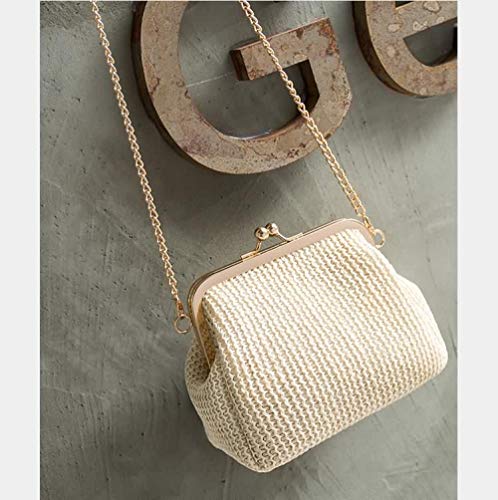 Abendtasche Damen Clutch Handgemachte Stroh Clutch Tote Vintage Damen Abendtasche Party Geldbörse Brieftasche Strand Handtasche Kette Lady Messenger Bag-Off-White Ctuosa von YFZCLYZAXET