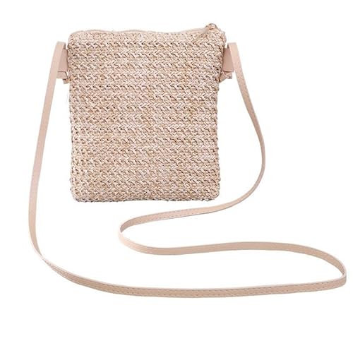 YFZCLYZAXET Strohtaschen Strandtasche Damenmode Strohtasche Rattan Gewebte Geldbörse Crossbody Messenger Bag Zopf Kleine Quadratische Handtasche Boho Beach Beige von YFZCLYZAXET