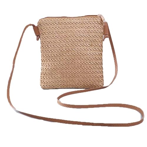 YFZCLYZAXET Strohtaschen Strandtasche Damenmode Strohtasche Rattan Gewebte Geldbörse Crossbody Messenger Bag Zopf Kleine Quadratische Handtasche Boho Beach Coffee von YFZCLYZAXET