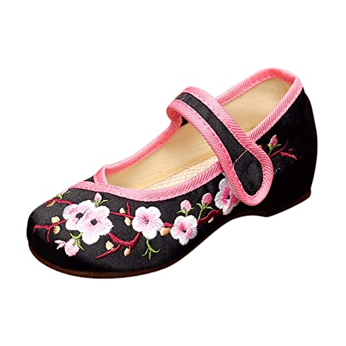 YFZHF Mädchen Retro Mary Jane Traditionell Gemütlich Wohnungen Blumen Lässig Stickerei-Schuhe von YFZHF