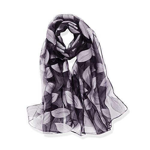 YFZYT Organza-Schal für Damen mit Feder Stickerei Muster/Elegantes Accessoire für Frauen/Organza-Schal/Halstuch/Schulter-Tuch/Schal Chiffon Stola Scarves - Graue Blätter von YFZYT