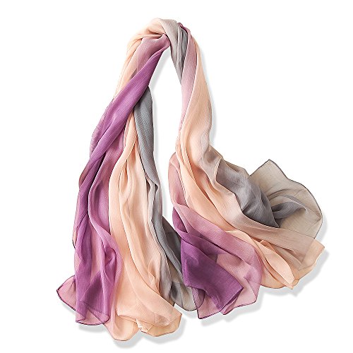 YFZYT Plain Farbe Seiden-Schal für Damen mit Feder Stickerei Muster/Elegantes Accessoire für Frauen/Seiden-Schal/Halstuch/Schulter-Tuch/Schal Chiffon Stola Scarves - Farbverlauf Farbe#8 von YFZYT