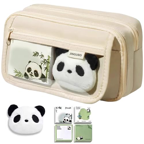 YGCHEN Federmäppchen Panda Mäppchen Kawaii Federtasche Große Kapazität Schreibwaren Tasche Panda Pencil Case Schreibwaren Organizer mit Haftnotizen, Brosche 3 Stück von YGCHEN