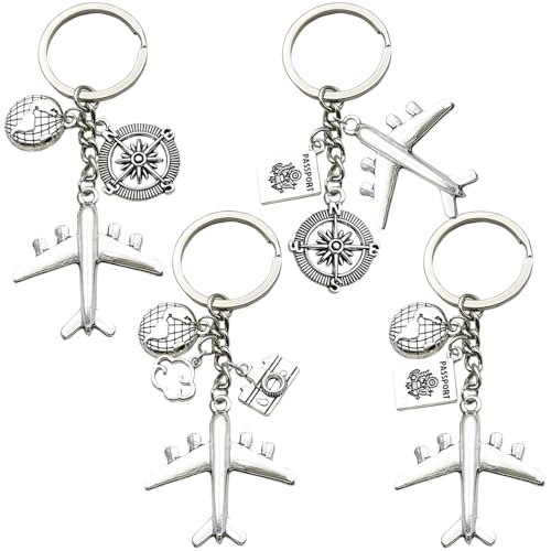 YGCHEN Flugzeug Schlüsselanhänger Reise Anhänger Flugzeug Schlüsselringer Weltreisen Schlüsselanhänger Geburtstagsgeschenk für Flugbegleiter Piloten Reisefreunde 4 Stück von YGCHEN