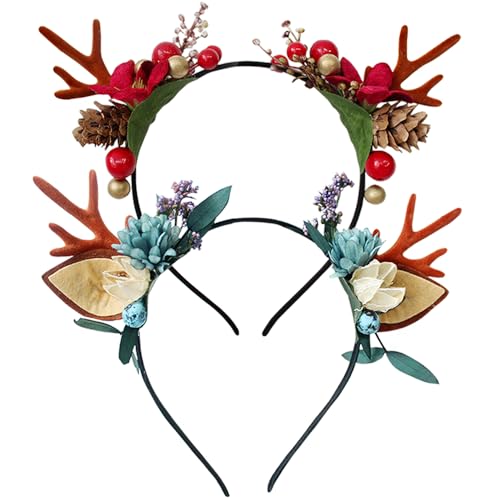 YGCHEN Haarreif Weihnachten Stirnbänder Geweih Haarreifen Weihnachts Rentier Haarreif Weihnachtsstirnband Rentiergeweih Haarbänd Weihnachtsdeko Haarschmuck 2 Stück von YGCHEN