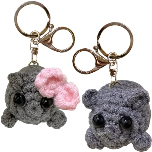 YGCHEN Hamster Schlüsselanhänger Sad Hamster Plüschtier Schlüsselringer Trauriger Hamster Meme Anhänger Plüsch Tiere Handgestricktes Schlüsselanhänger für Schlüssel Tasche 2 Stück von YGCHEN
