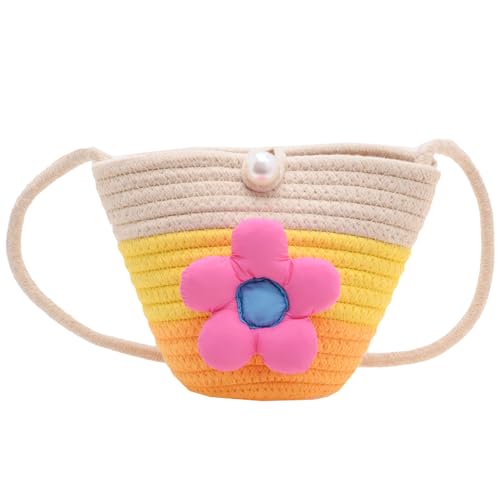 YGCHEN Mädchentaschen Blumen Stroh Tasche Gewebte Strand Handtasche mit Perlenverschluss Umhängetasche Florale Boho Strandtasche für Urlaub Reisen Outdoor Aktivitäten von YGCHEN