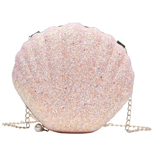 YGCHEN Muschel Handtasche Damen Umhängetasche Muscheltasche Perlenmuschel Abendtasche Glitzer Schultertasche für Damen Mädchen Rosa Handtaschen von YGCHEN