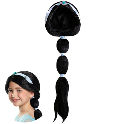 YGCHEN Perücke Prinzessin Jasmin Perücken Mädchen Haarteile Cosplay Perücke Zubehör Prinzessin Schwarze Perücken für Halloween Karneval Kindergeburtstag Verkleidung Kinderperücken von YGCHEN
