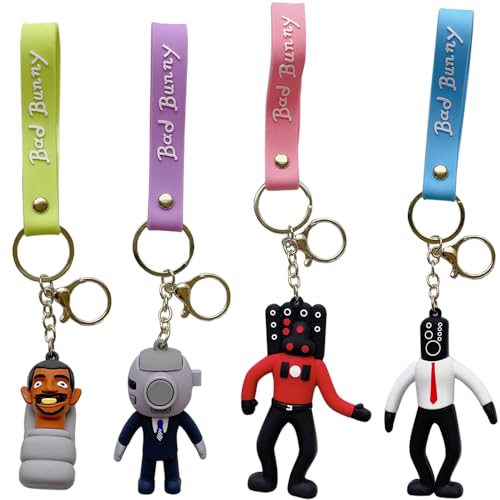 YGCHEN Skibidi Toilet Schlüsselanhänger Toiletten Figuren Schlüsselanhänger Toilet Man Schlüsselring Skibidi Toiletten Spiel Schlüsselbund Kindergeburtstag Anhänger 4 Stück von YGCHEN