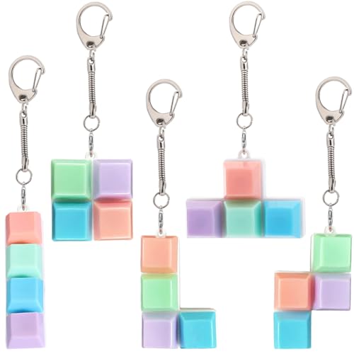 YGCHEN Tetris Schlüsselanhänger Tetris Button Schlüsselringer Spiel Schlüsselanhänger Dekomprimierung Druckknopf Anhänger für Büchertasche Schlüssel Tasche Kindergeburtstag 5 Stück von YGCHEN