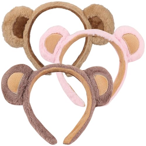 YGCHEN Tier Haarreif Bärenohren Stirnbänder Plüschtierohren Haarbänd Mäuschen Haarreifen Tiere Kopfbedeckung Haarschmuck für Kinder Erwachsene 3 Stück von YGCHEN