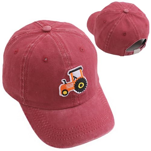YGCHEN Traktor Baseball Cap Kinder Baseballkappe Auto Basecap Hut Sommerhut Einstellbar Baseball Mütze Schirmmütze Sport Sonnenschutz Cap für Jungen Mädchen (Weinrot) von YGCHEN