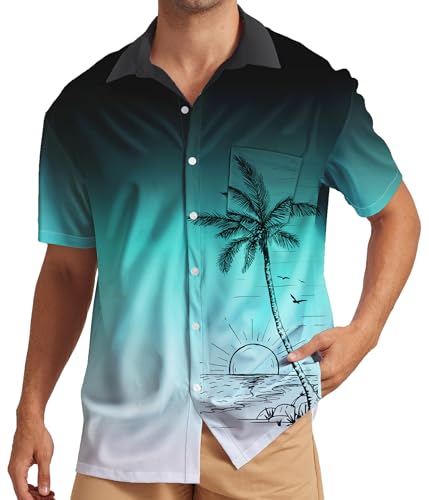YGDSX Herren Hawaiihemd Kurzarm Casual Gedruckt Button Down Tropisches Hemd Sommer Urlaub Strand Hawaii Shirts, Grüner Farbverlauf, 5X-Groß von YGDSX
